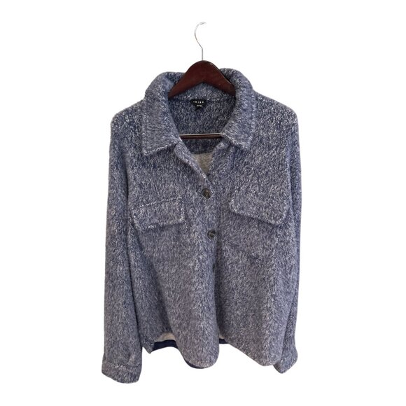 Tribal Blue Fuzzy Button-Up Shirt Jacket Women’s XXL – Soft Textured Long Sleeve - Picture 1 of 7
